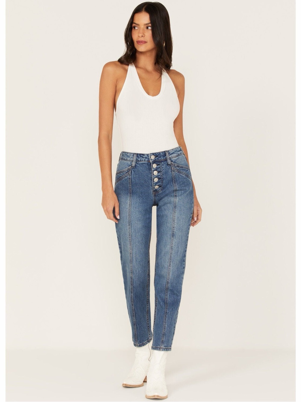 High-Rise Button-Fly Jeans in Medium Blue Wash